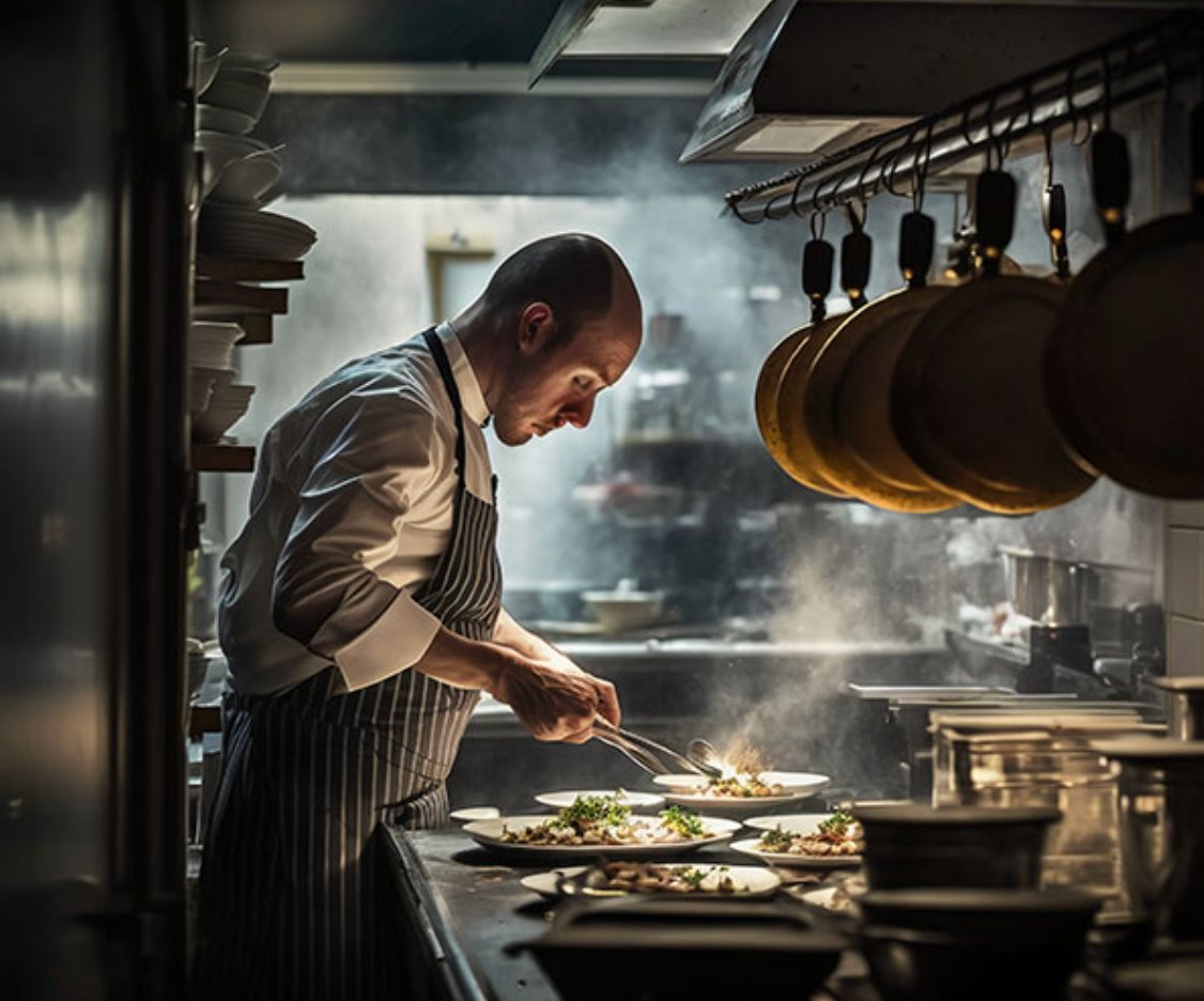 Kok aan het werk in een restaurantkeuken